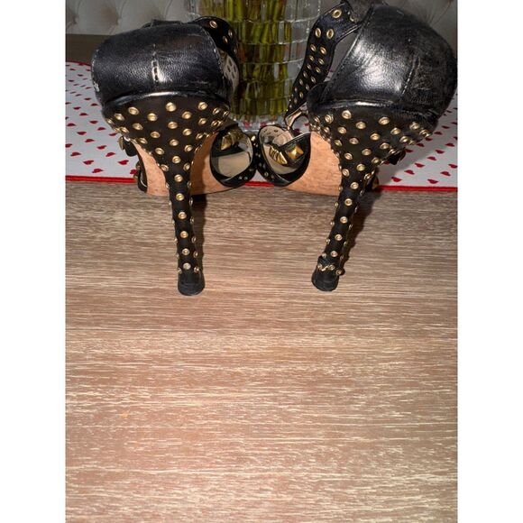 Jimmy Choo Black and Gold Studded Sandals - Picture 7 of 11